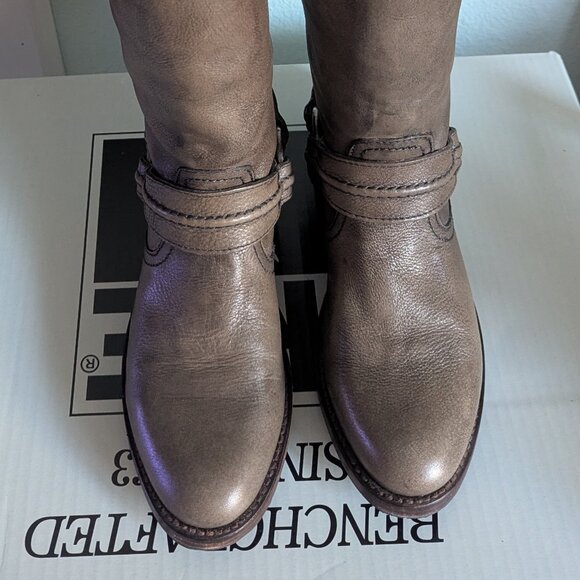 Frye Boots Size 7.5  Tall Maxine Trapunto Harness Gray All-Leather - Picture 8 of 16